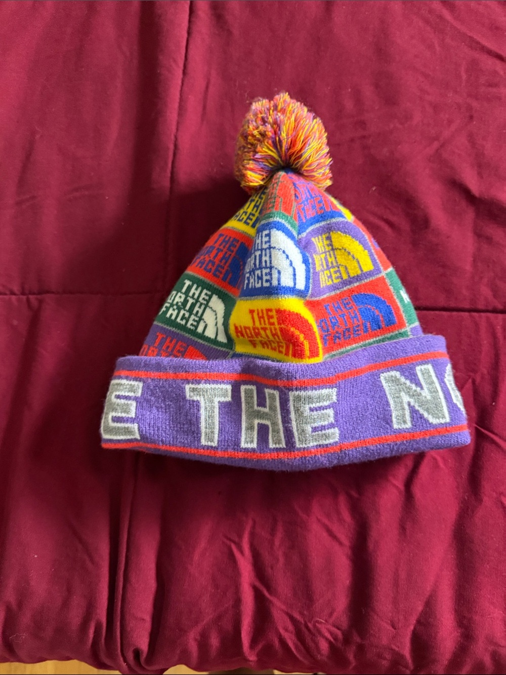 The North Face Kids' Multicolor Pom Beanie - Purple Cuff - Picture 3 of 7